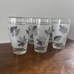 Vintage‎ 1960s Libbey Frosted Silver Leaf Juice Glasses Set Of 6